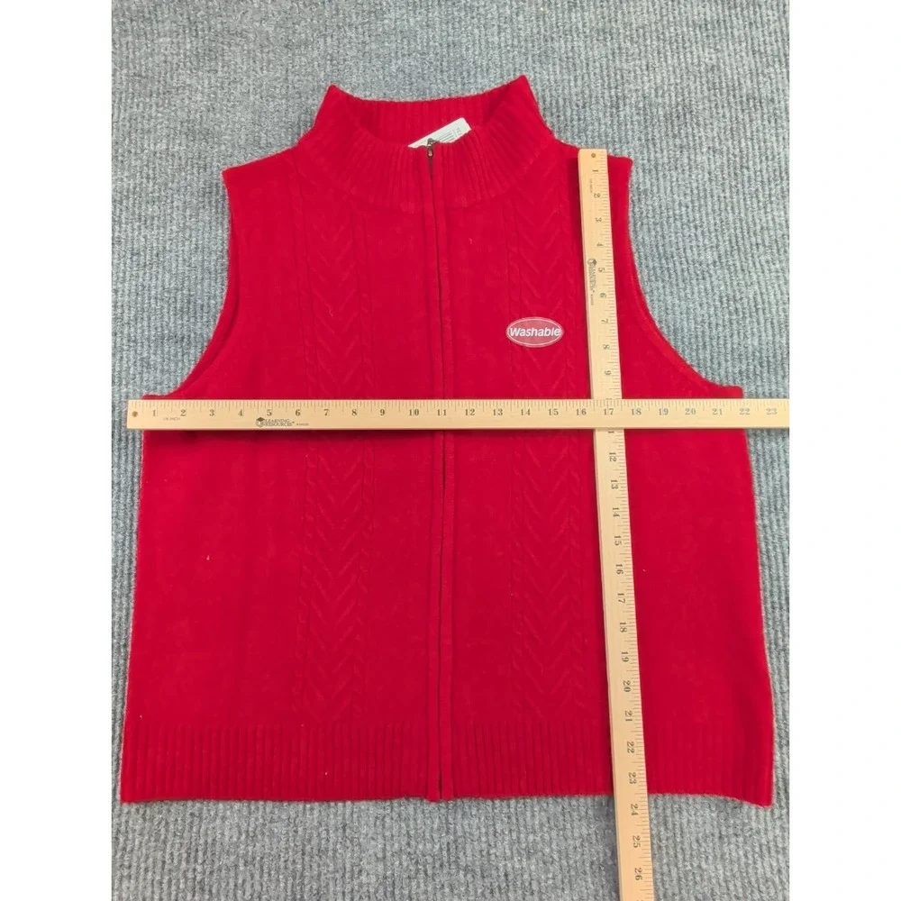 Pendleton Lambs Wool Full Zip Sweater Vest Womens XL Red Cable Knit Fall Winter
